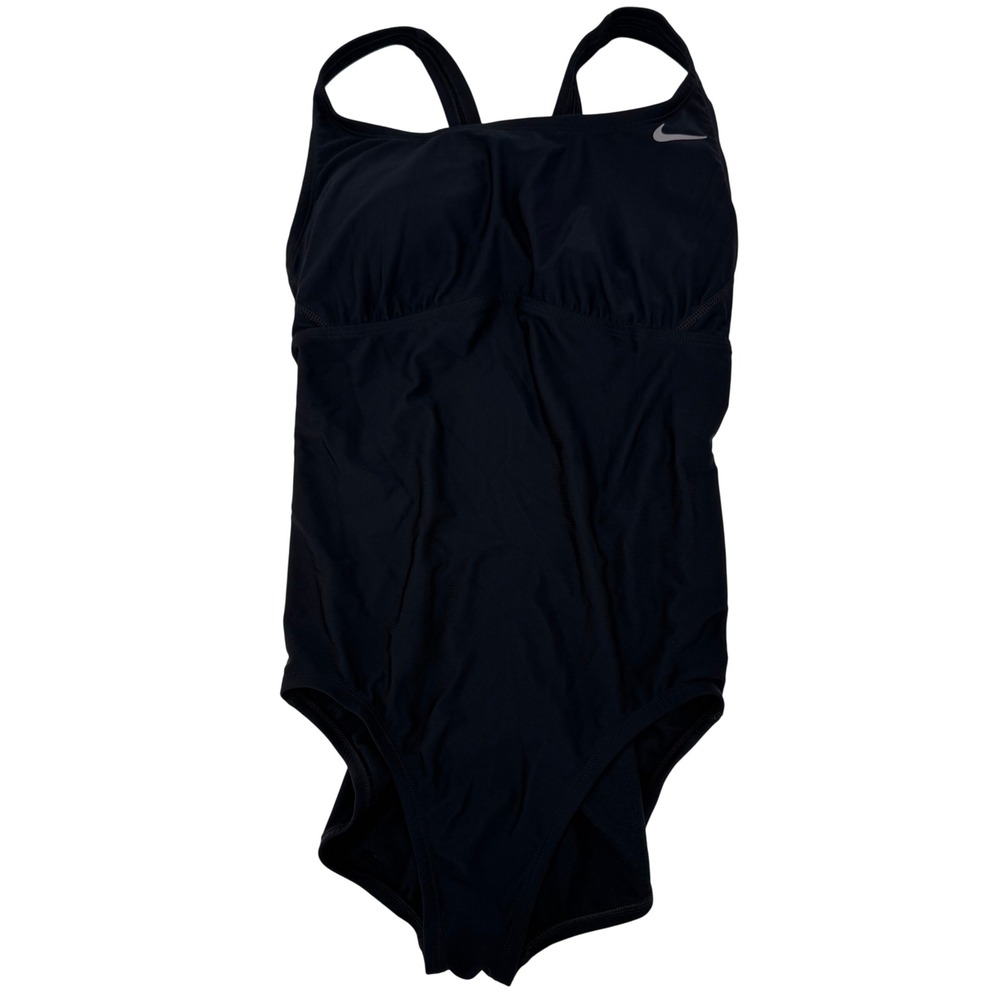 Nike One Piece Swimsuit Womens Medium Black Racerback Athletic NESS8325 Logo